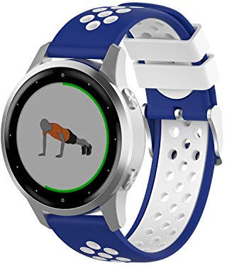 Wownadu 18mm Quick Release Bands Kompatibel für Garmin Vivoactive 4S/Vivomove 3S/Venu 3S/Venu 2S, Forerunner 255S/255S Music/265S Armband Blau Weiß Silikon Sport Ersatzarmband, Zubehör