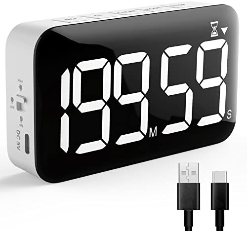 DOOMAY Rechargeable Digital Kitchen Timer - Large LED Magnetic Timer Sound Activated, Brightness and Volume Adjustable, Ideal for Cooking, Classroom, Office and for Kids, Teacher, Seniors to Use