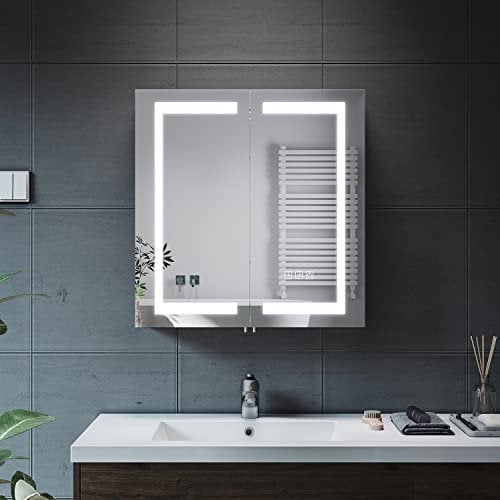 ELEGANT Modern Stainless Steel Bathroom Cabinet with Shaver Socket, LED Light, Demister Pad, 630 x 650mm