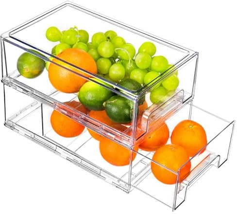 Moretoes Fridge Drawers 2 Pack Clear Stackable Pull Out Refrigerator Organizer Bins, Fridge Organizer and Storage Clear, BPA-Free Plastic Pantry Storage Bins for Fruits, Vegetable, Food, Drinks