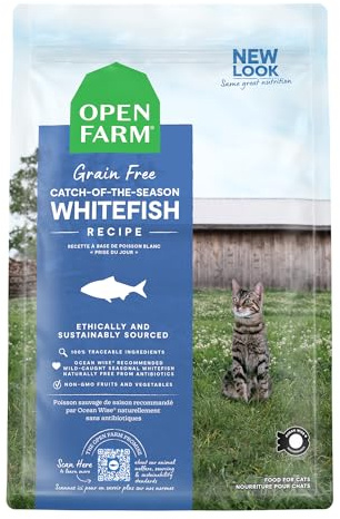 Open Farm, Grain Free Dry Cat Food, High-Protein Kibble for a Complete & Balanced Diet, Non-GMO Fruits & Vegetables, Prebiotic Fibers to Support Digestion, Catch-of-The Season Whitefish, 2lb Bag
