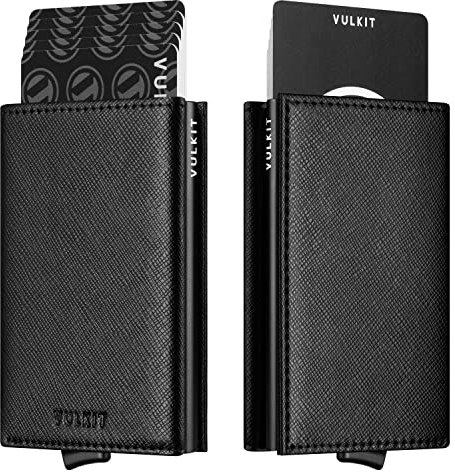 VULKIT Portafoglio da uomo Porta carte di credito Porta carte pop-up Porta carte in pelle con blocco RFID con scomparto per banconote e finestra per documenti d'identità