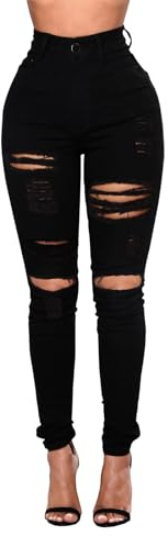 DLAYBGFA Ripped Skinny Jeans for Women High Waisted Stretch Slim Fit Distressed Denim Jeans Pants(Black,XL)