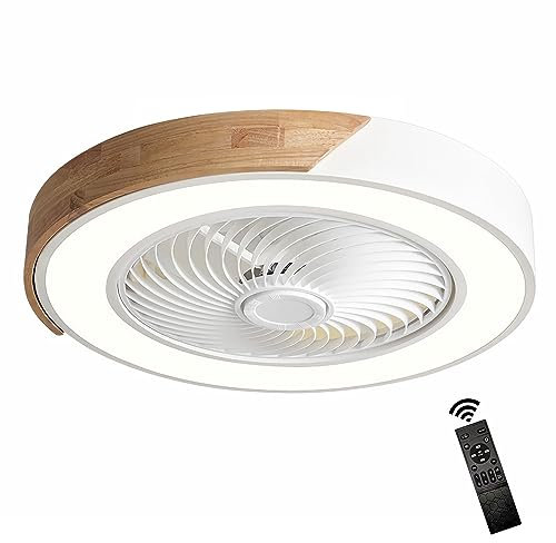 GaoHX Ventilador de techo de madera con iluminación LED, moderno Invisible Fan Lámpara de techo regulable, temporizador silencioso, lámpara de techo para salón, dormitorio, habitación infantil