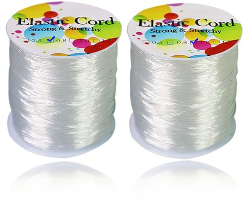 2 Spule Gummiband für Armbänder 0,8mm & 1mm 109 Yard Rund Gummi Elastisches Band für Armbänder Nylonfaden Transparent Reißfest Perlenschnur Elastisch Transparente Perlen Faden Armband Schnur Elastisch