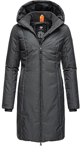 Ragwear Damen Wintermantel warmer wasserdichter Steppmantel lang mit Kapuze Amarri Black23 Gr. XL