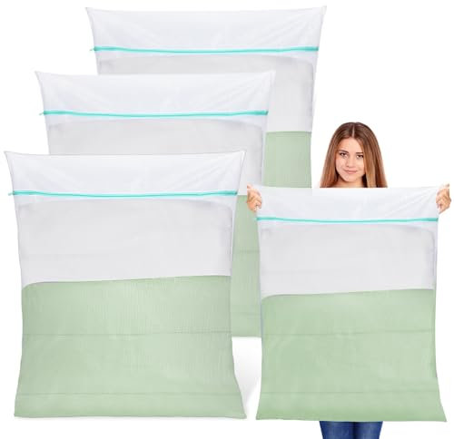 3pcs Wäschesäcke,ZCXG Wäschenetz Groß XXL(90 x 110 cm),Wäschesack Groß,Wäschenetz für Waschmaschine,Haltbarer Wäschebeutel mit Reißverschluß Mesh, für Vorhänge, Bettwäsche,Mäntel, Daunenjacken