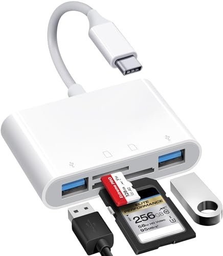 USB C SD Card Reader for Mac/MacBook/iPad/iPhone 15 Pro WNXSLOAD SD Card Adapter with Dual Card Slots & USB Ports, USB-C/TypeC 4 in 1 Trail Camera Memory Card Reader, Plug and Play