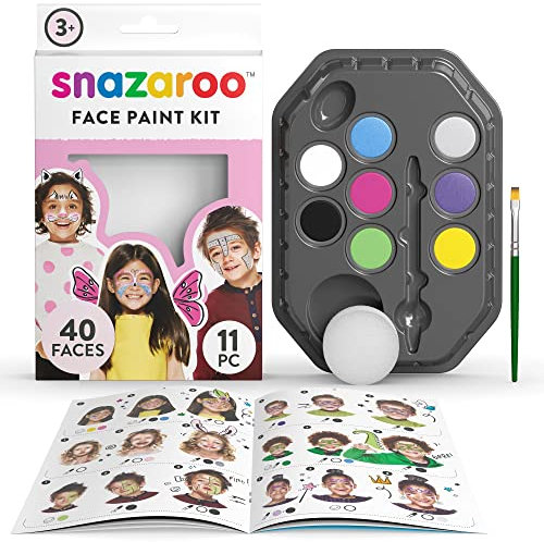 Snazaroo 1180137 Set de maquillaje con 8 colores al agua para cara y cuerpo con esponja, pincel e instrucciones - Fantasía