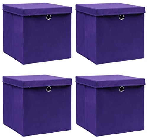 vidaXL 4X Aufbewahrungsbox mit Deckeln Faltbox Spielzeugkiste Kiste Korb Einschubkorb Faltboxen Kinder Box Boxen Aufbewahrungsboxen 28x28x28cm Lila
