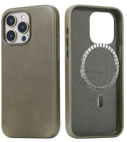 LONLI Edition – Schutzhülle für iPhone 15 Pro – Premium-Schutzhülle aus europäischem Echtleder – entwickelt Patina im Laufe der Zeit – kompatibel mit Magsafe – Fichte