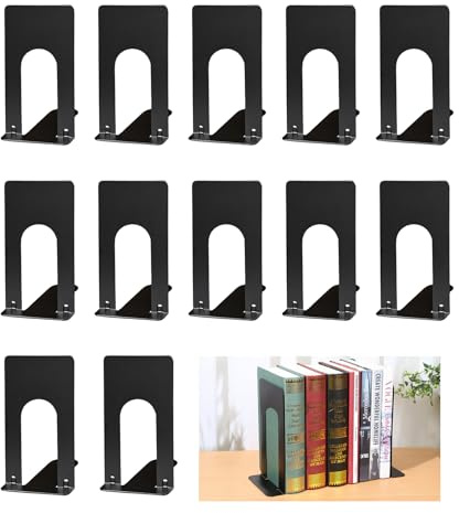 6 Paires Serre Livre,Bookends,Cale Livre en Métal Rangement Livre Bloc Livre pour Étagère Presse Livre pour Enfants,la Maison,Bureau,Écoles et Maison,Librairie et Bibliothèque,NoirCD,(70x100x130 mm)