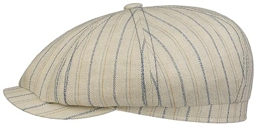 Stetson Ledford Leinen Flatcap Mehrfarbig Gestreifte Schirmmütze Made in Germany Herren Frühjahr Sommer Natur-blau 58 cm