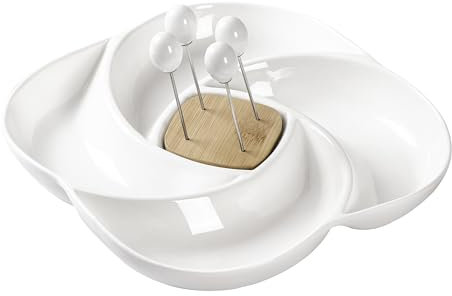 BRANDANI Antipastiera Girella in Porcellana e Bamboo con 4 Forchettine 24cm