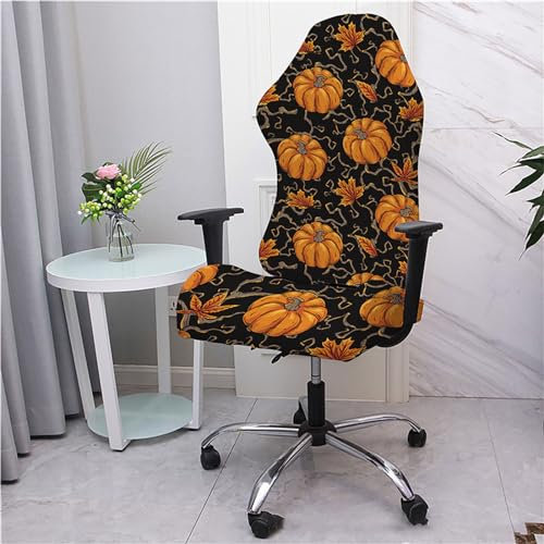 Highdi Gaming Chair Covers Stretch, Stretchable Gaming Chair Seat Covers with Arm Covers Elastic Computer Chair Slipcovers Protector-3D Printing (Pumpkin)