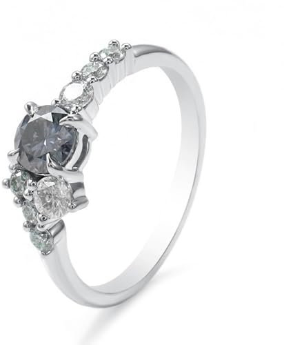 Skcess 14 Karat Weißgold Damen Ringe Grau Grün Moissanit Runden, Fingerring Damen Rund mit Moissanit Ring Damen Größe 58 (18.5)