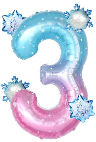 Riesige Folienballon 3, Zahl Luftballon Deco 3. Geburtstag, Schneeflocken Folienballons für Mädchen Party Dekoration