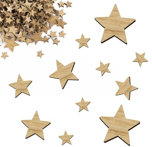 100 Stück Holzsterne Streudeko Sterne aus Holz Basteln Konfetti Dekoration Tisch Deko Ideal als Weihnachtsdeko Tischdeko Weihnachten Dekorieren Jubiläum Hochzeit Geburtstag Party (Holzfarben)