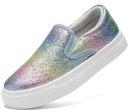 maxvinci Kinder Slip On Sneaker Mädchen Glitzer Schuhe Canvas Turnschuhe Sportschuhe Rutschfes Laufschuhe Leicht Hallenschuhe Segeltuchschuhe(Rainbow 200)