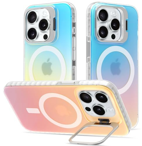 ÁRBOLORO für iPhone 16 Pro Hülle Hülle mit Ständer Kompatibel mit MagSafe, Magnetisch Kickständer Handyhülle Irisierend Farbverlauf Stoßfest Kratzfest Case Farbwechsel Effekt Matt Bunt Schutzhülle