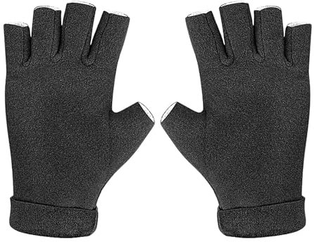Winter Halbfinger Handschuhe Kompressionshandschuhe Winter | 1 Paar Winter Halbfinger Kompressionshandschuhe aus Fleece | Passt perfekt zu Kleidung an kalten Tagen, Handschuhe, Schwarz , C