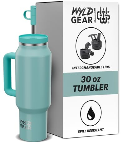 Wyld Gear - Wyld Syde Travel Tumbler 30 oz (900 ml), Breeze | Heiß & Kalt | Isolierflasche mit bruchfestem Strohhalm | geeignet für Getränkehalter | auslaufsichere Thermosflasche | BPA-frei