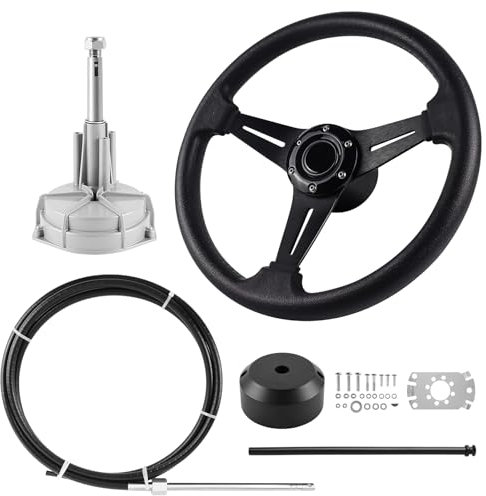 LOSCHEN Boat Steering System Kit, 10ft Cable, 3/4 Standard Tapered Shaft, Universal Fit for Boats, Black