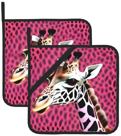 Ensemble de tapis de cuisine isothermes avec texture girafe rose, pour micro-ondes, four et barbecue en plein air