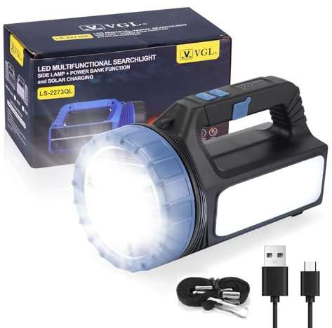 Kinberry Torches LED super lumineuses rechargeables, 2400 mAh haute puissance alimentée par piles, lampe de poche USB et solaire, lampe de poche étanche pour randonnée, camping