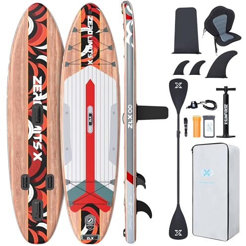 ZLX SUP Board mit Sitz Stand up Paddling Board 320cm Stabil Aufblasbares Paddle Board für Erwachsene Familien Anfängerfreundlich, Anti-Rutsch Deck, Pumpe