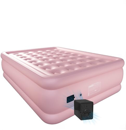 HikerSKY Selbstaufblasendes Luftbett für 2 Personen mit kabelloser Batteriepumpe und Stoffoberfläche (Rosa, 202x153x54cm)