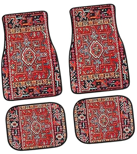 Boho Car Floor Matten - Boho -Auto Teppich - Voller Voll -Set 4PCS - Schwerer Teppich, Boho -Autozubehör, Nicht -Sliding, Retro, Schützt Vor Schnee, Schlamm