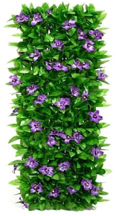 Max. 200 x 40 cm, erweiterbare Gartenblumen-Rankgitter, Zaun, Sichtschutz für Garten, Gartenzaun, Gartenzaun, Sichtschutz mit künstlichem Efeu und violetter Blume (1 Stück)