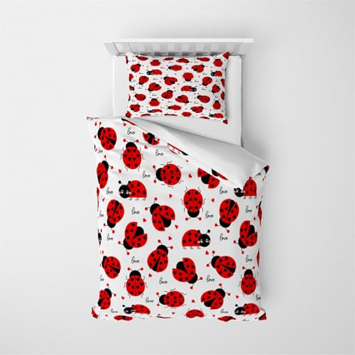 Marienkäfer Bettwäsche Teenager und Kinder Bettwäsche 135x200 Mikrofaser Bettbezug mit 1 Kissenbezug 80x80 Jungen und Mädchen Bettwäsche Weich und Bequem Lustige Bettwäsche-Sets mit Tiermuster