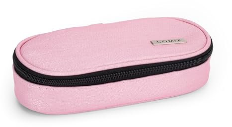 COMIX Lurex - Astuccio Ovale Organizzato per Bambini e Ragazzi, Ideale per Riporre la Cancelleria, con Pratica Chiurusa a Zip, Interno con Passanti Elastici ai Lati, 22x5Hx7 cm
