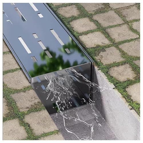 exproyzk Bodenablauf aus Edelstahl 304 Schlanke Entwässerungsrinne – Rinnenablauf mit Rost für Garten, Terrasse, Einfahrt und Garage(15x4cm)