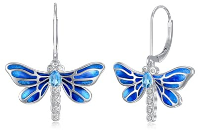LONAGO Libellen Ohrringe für Damen 925er Sterlingsilber Blaue Libelle Klapp Ohrhänger Ohrringe