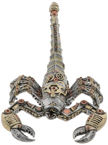 Gentleman Joe Steampunk Scorpion Figurine, Painted Resin, Industrial Mechanical Design, 17.5 x 20.5 x 17.5 cm, Bronze and Silver