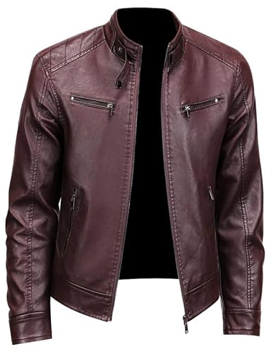 KUZMAIR Men's Faux Leather Jacket for Fall/Winter,Men PU Jacket, Outwear coat,Motorcycle jacket (US, Alpha, Large, Regular, Regular, Burgundy)