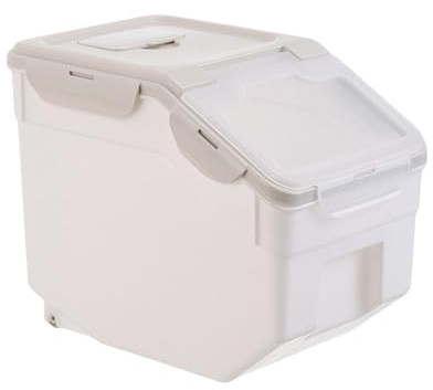 WEKAMOS Contenedor Hermético para Comida de Mascotas con Ruedas Almacenamiento Duradero para Pienso Arroz y Cereales Fácil de Limpiar para Perros y Gatos Caja Sellada Humedad Beige