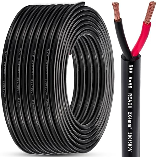 DARKGUARD Câble Électrique Remorque 2 Fils 4,0mm², 5M Rond Câble de Cuivre 2 Conducteurs 12V/24V - Flexible PVC Faisceau Câblage pour Remorque Éclairage Feux Arriere LED, RoHs & Reach