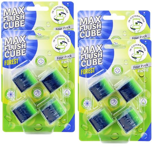 16 Pack Max Flush Cube Coloured Water In Tank Cleaning Blocks Limescale Remover Cistern Block, Toilet Cleaner Block with Cleaning and Foaming Action, Toilet Fresheners (Forest)