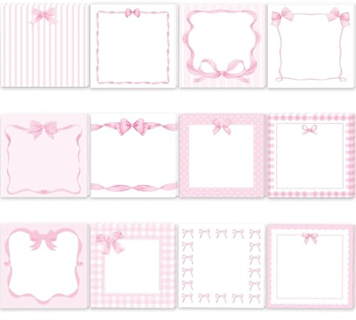 Haftnotizen Rosa Schleife – 12 Blöcke Klebezettel Set, Süße Sticky Notes | 240 Blatt Sticky Notes Pink für Mädchen, Schule & Büro, Geschenkidee für Kinder, Studenten, Lehrer