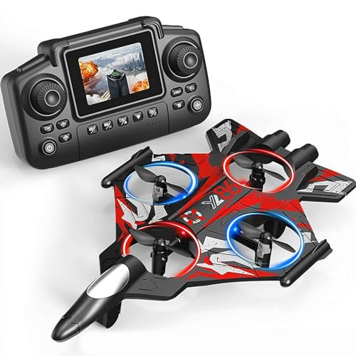 2.4GHz RC Plane with Camera, Remote Control Airplane for Kids & Adults, EVA Foam Fighter Jet with FPV Screen, 360° Stunt Flips, LED Lights, One-Key Takeoff/Landing, Outdoor Flying Toys Gift