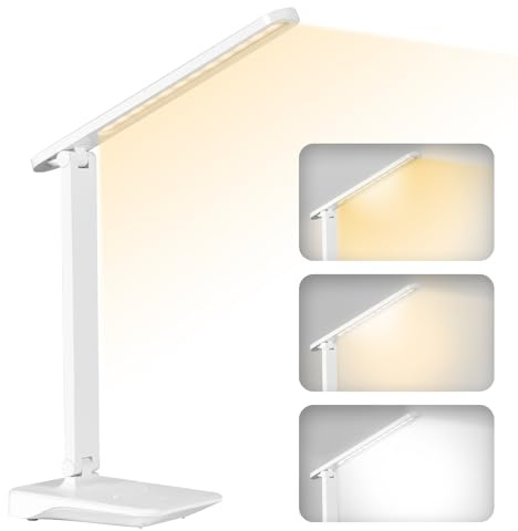 Diboniur Lampe de Bureau LED Sans Fil 1800 mAh, Blanc | 3 températures, intensité 15–100%, commande tactile, tête 180° et bras 90°, pliable pour lecture, bureau et chevet