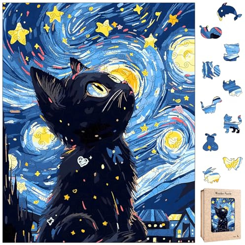 Holzpuzzle Erwachsene, Katzen Puzzle Holz Puzzle Erwachsene, Unregelmäßige Einzigartige Holzpuzzle Katze Tierform Wooden Puzzle Holz Erwachsene Tiere Familienspiel Geschenk (36 x 28,5 cm, 270 Teile)