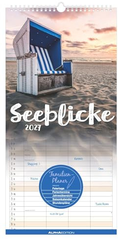 Seeblicke 2027: Familienkalender 22x45 cm mit 4 Spalten, Ferienübersicht, Pollenflugkalender & Landschaftsbildern, ideal für Familienorganisation