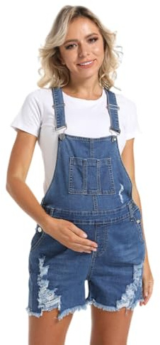 ENEN Salopette Premaman Donna Estiva - Tuta Premaman Corta in Denim con Spalline Regolabili, Pagliaccetto Gravidanza Taglio Largo con Tasche, Overalls Premaman per Estate