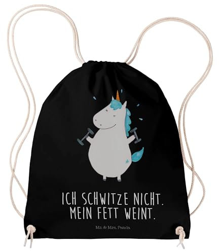 Mr. & Mrs. Panda Stoffbeutel Einhorn Fitness - Geschenk, gym tasche, Beutel, Sport, Abnehmen, Fitnessstudio, leichter rucksack, Unicorn, Jutebeutel, Baumwolltasche, Pumpen, wander