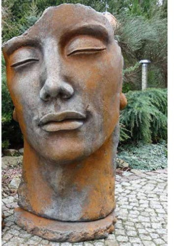 Vidroflor Gartenfigur | Gesicht Mann | inkl. Platte zur Montage | Rosteffekt | B/H/T: 67/115/56 cm | 145 kg | Steinguss